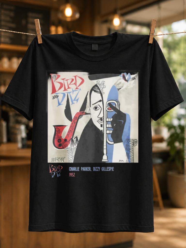 Bird And Diz Jazz Abstract Saxophone And Trumpet Art Parker Gillespie 1952 Text And Retro Bebop Unisex All Tshirt