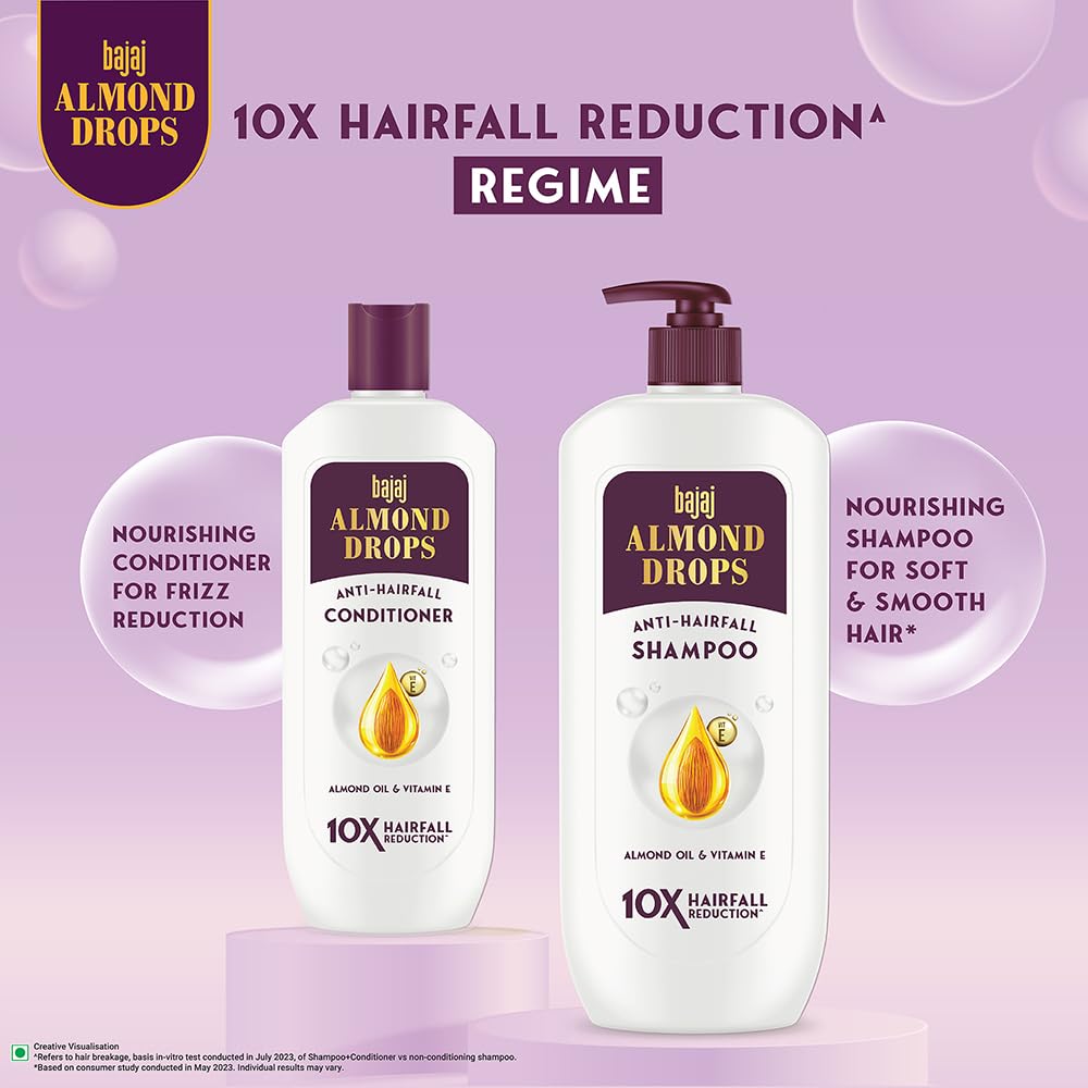 Bajaj Almond Drops Anti Hairfall Shampoo 625ML For Soft Shiny Hair 10X Hairfall Reduction Paraben Free