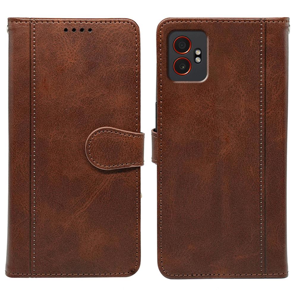 

Для Samsung Galaxy XCover7 Pro Чехол Кожа теленка Текстура Подставка Книжка Чехол для телефона Brown