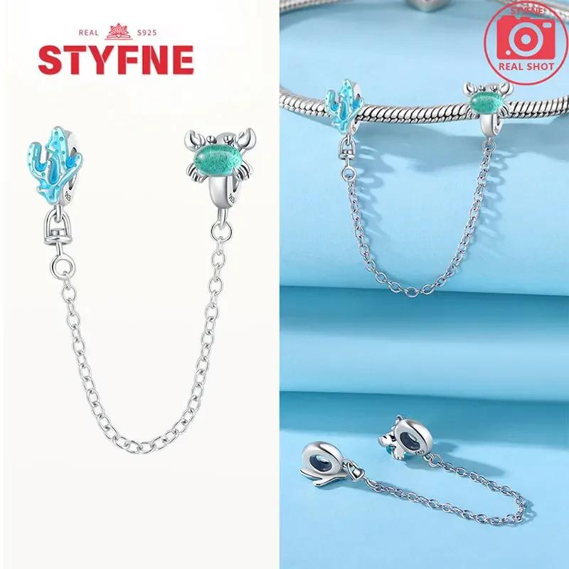 Real Silver 925 Star and Moon Flower Heart Safety Chain Wearable Jewelry Gift Bracelet DIY Beads for Women