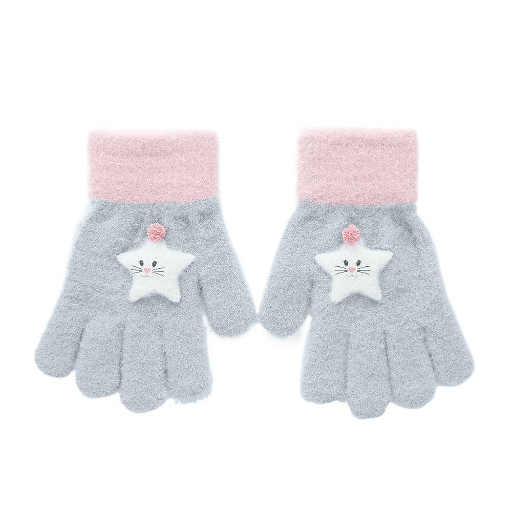 Cute Thicken Half Finger Knitted Cat Star Kids Outdoor Gloves Korean Mittens Children Winter Gloves