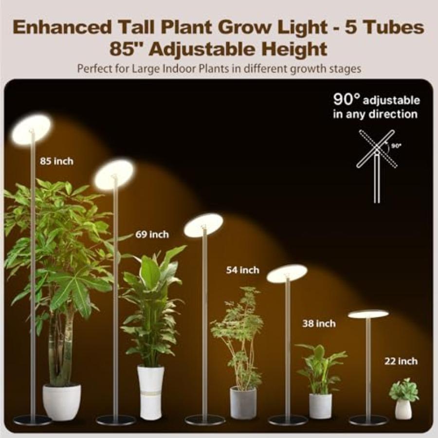 40W Full Spectrum Tall Grow Light 85'' Adjustable Standing Plant Light for Indoor Plants 10-Level Dimmable with 4/8/12H Timer S