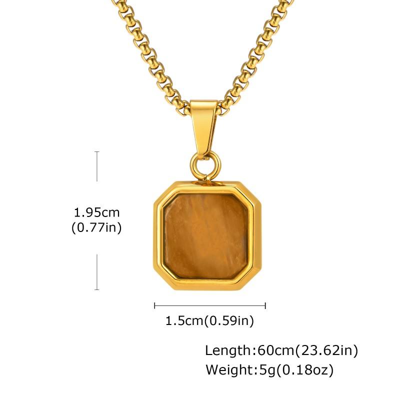 Stainless Steel Square Pendant Necklace Men Long Chain Layered Hip Hop Jewelry Geometric Titanium