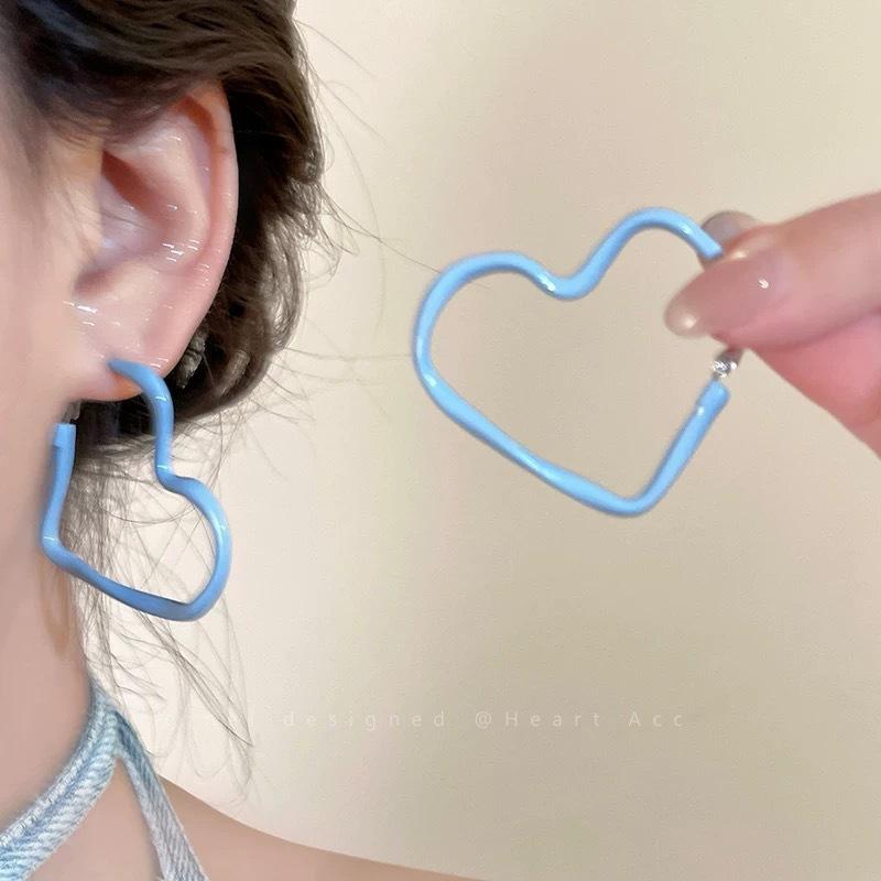 Solid Color Drop Glaze Heart Hoop Earrings Women Korean Sweet Simple Versatile Ear Jewelry