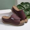 Cross Border Plus Size Thick Soled Casual Slippers for Women, Wide Stripes with Simple and Fashionable Fish Mouth Wedge Heel Slippers