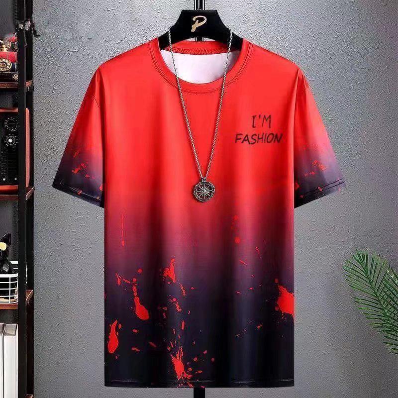 Gradient Summer Men's Loose Fit T-Shirt , Trendy Casual Short Sleeve