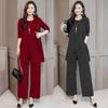 Women's Spring and Autumn Models Loose Plus Size Round Neck Short Sleeved + Long Sleeved Jacket + Loose Wide Leg Trousers Casual Wear Three Piece Set