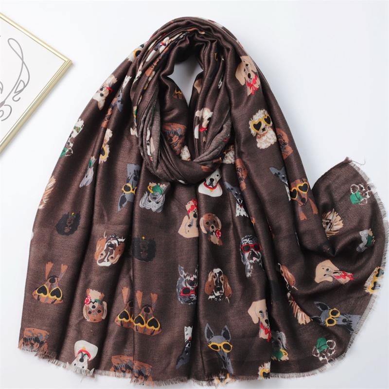 Winter Charming Dachshund Dog Pattern Viscose Shawls Scarf With Glasses- Soft Thick Pashmina Hijab with Playful Kitten Designs