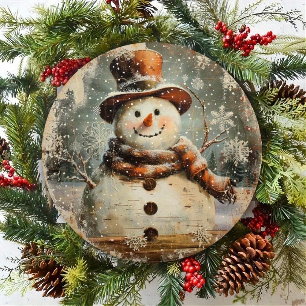 Snowman Tin Sign Vintage Metal Art 8x8 Inch Rustic Christmas Decor Indoor Outdoor Wall Decor for Home Cafe Garage