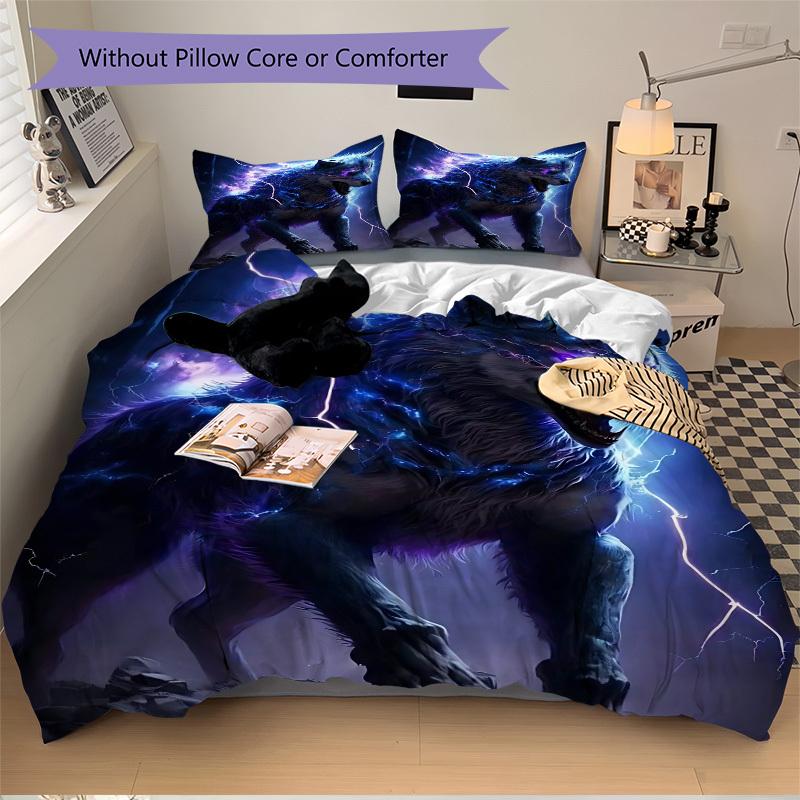 3-teiliges Elektrisches Wolf Bettwäsche-Set - Maschinenwaschbar, Enthält 1 Bettbezug und 2 Kissenbezüge, Keine Füllung enthalten yy251013035