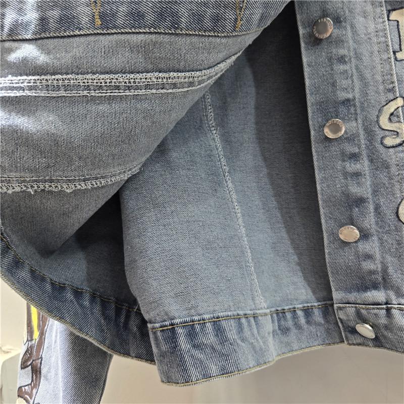 2025 Autumn Retro American Hand-Painted Graffiti Cartoon Women's Denim Jacket