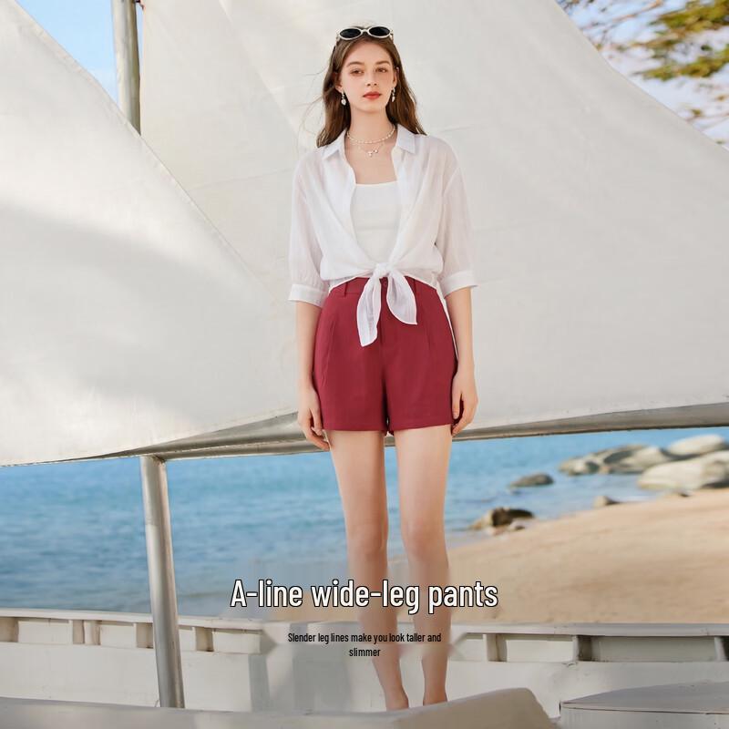 Xiangying Women's Pure Cotton High-Waist Wide-Leg Shorts