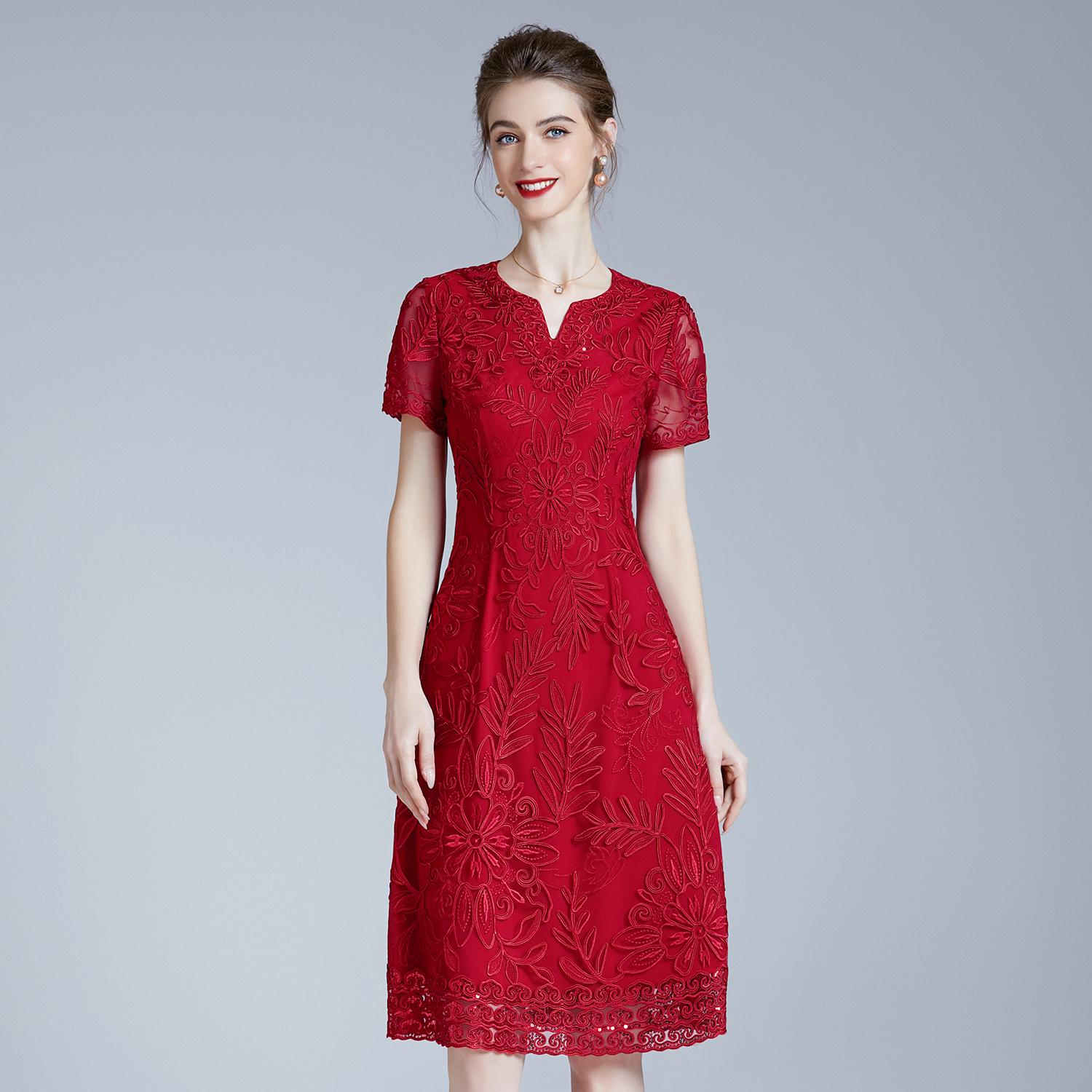 

Элегантное красное летнее платье большого размера для женщин среднего возраста - вечерний и свадебный стиль 3XL вино красного