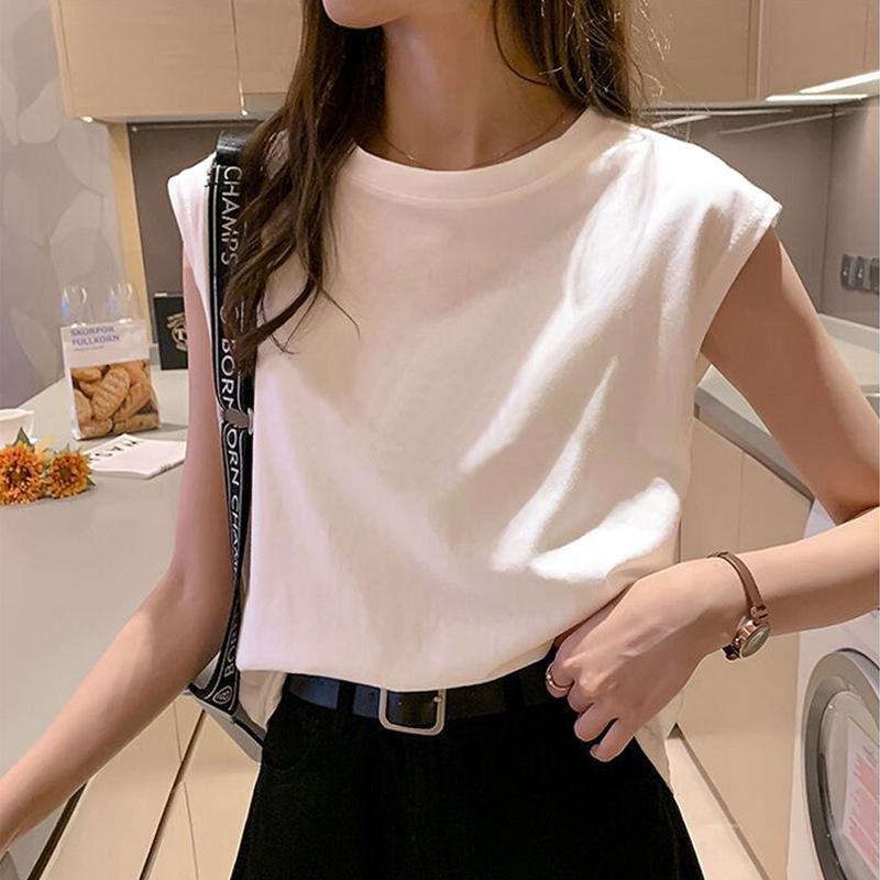 Summer New White Vest Women's Loose Round Neck Sleeveless T-shirt Student Top Wear Outside with Bottoming Shirt