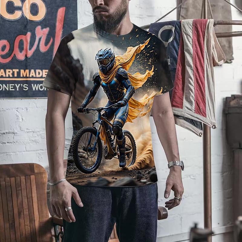 Trendy T-shirt 3D Printing Mountain Bike Fashion Clothing Men's Casual Summer Round Neck T-shirt Men's Clothing