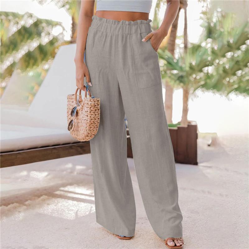 Women S Wide Leg Casual Pants With Patch Pockets Summer S хаки