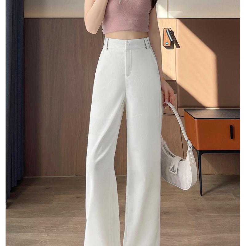 White Tencel Cotton Linen Wide-Leg Pants for Women, Draped New High-Waist Summer Thin Linen Straight Pants