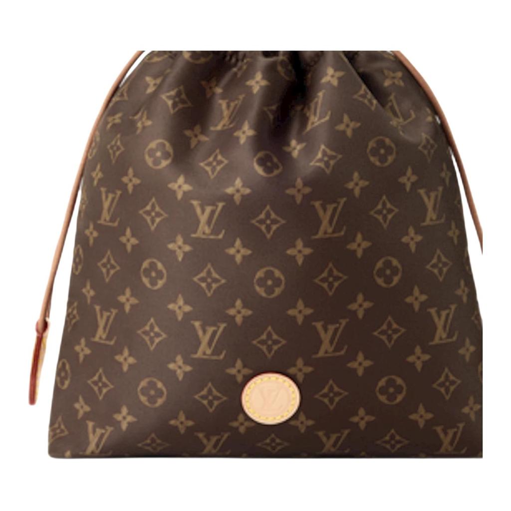 Louis Vuitton Keeper Arc-Shaped Drawstring Loop Logo Leather Trim Monogram Fabric Tote Bag Women tote bag Brown M2A051