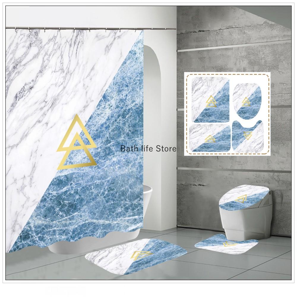 Luxury Golden White Marble Shower Curtain Modern With Non Slip Rug Mat Bathroom Waterproof Polyester Fashion Home Decor 180x180