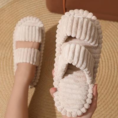 Chinelos para casa, sapatos de pelúcia macios, confortáveis e quentes, chinelos de piso interno de cor sólida