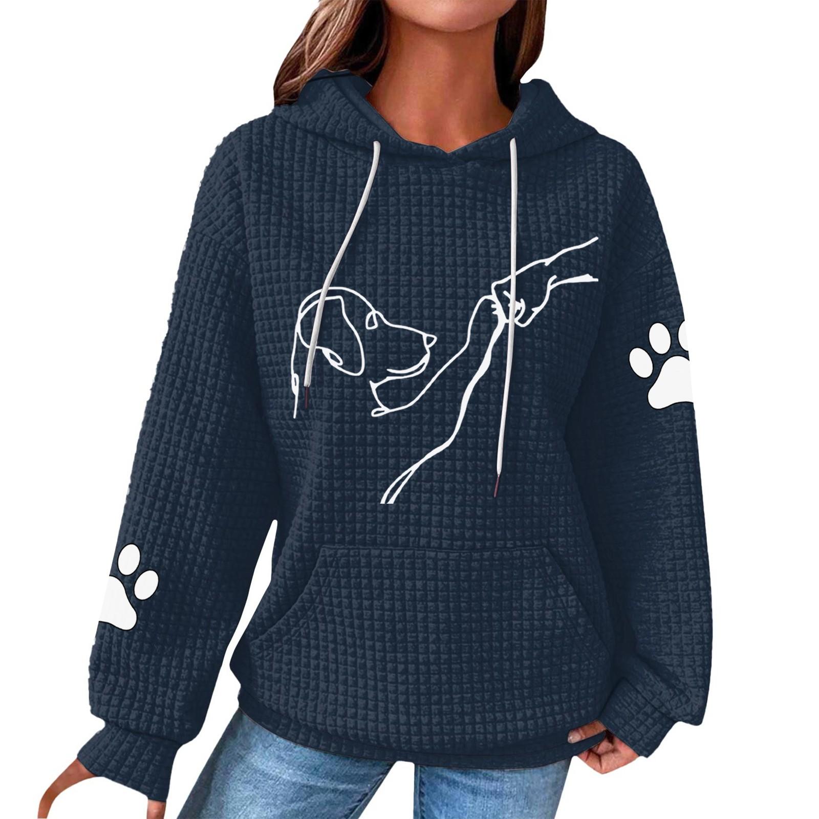 

Женская мода свободный джемпер с капюшоном и принтом собаки с длинным рукавом в клетку с капюшоном XL