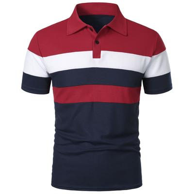 Large Size Men's Summer Short Sleeve Top Turn Down Collar T-Shirt Fashion Stripeed Color Block Design Polo Shirt