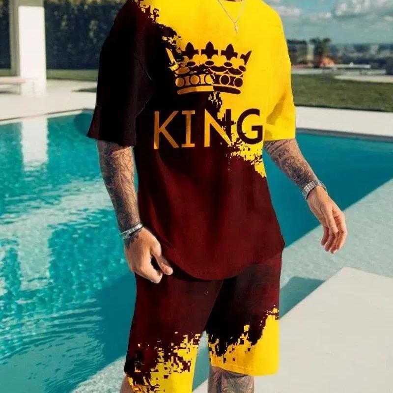 Vintage Print Men Set Suit Harajuku 3D Men Luxury 2 Piece Oversized Sweatshirt O-neck Tshirt Beach Shorts Outfits Men Clothing