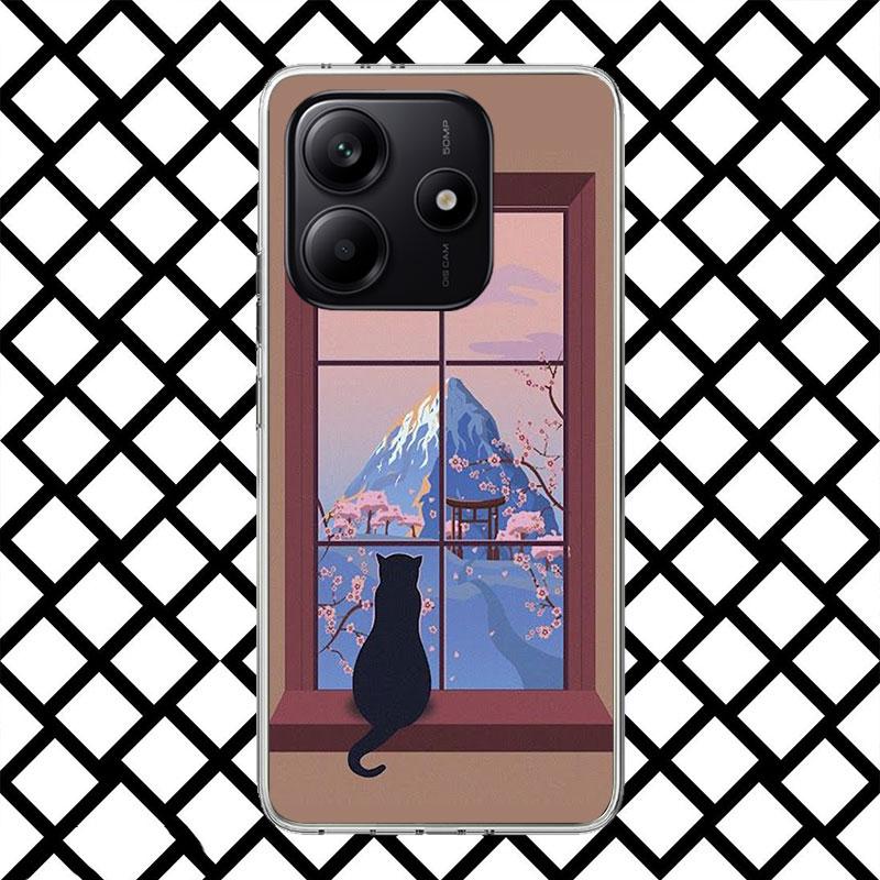 

Черный кот Мультяшный Милый Чехол для Телефона для Xiaomi Redmi Note 15 14 14S 13 12 12S 11 Pro Plus 11E 11T 11S 10S 5G Мягкий Чехол Fundas Красный Note 15 Pro Plus