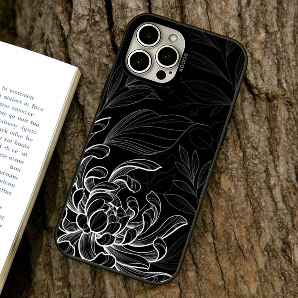 Dark flower Phone Case For iPhone 17,16,15,14,13,12,11 Plus,Pro Max,XS,Colored Silver Plated Inside Cover