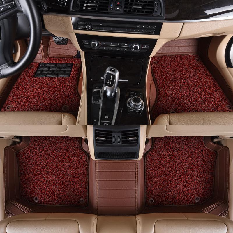 Custom Leather Striped Double-Layer Car Floor Mats with Full Surround Protection