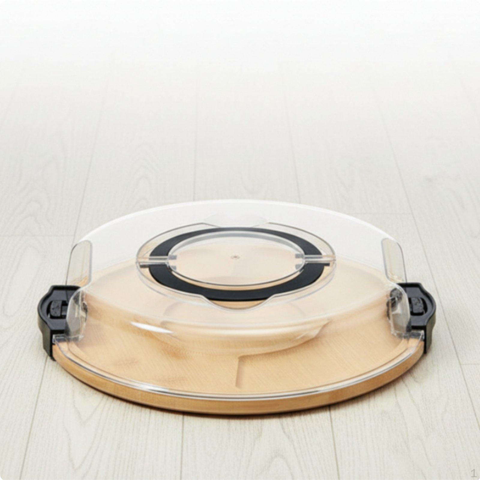 Compartment Serving Tray with Lid MultiFunctional Design Bamboo Food Transparent Round Tray