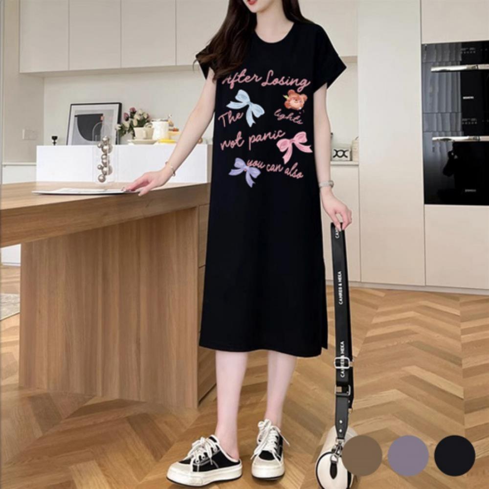 New Arrivals Open Run Women Loose Fit Ribbon Decoration Midi Length Dress