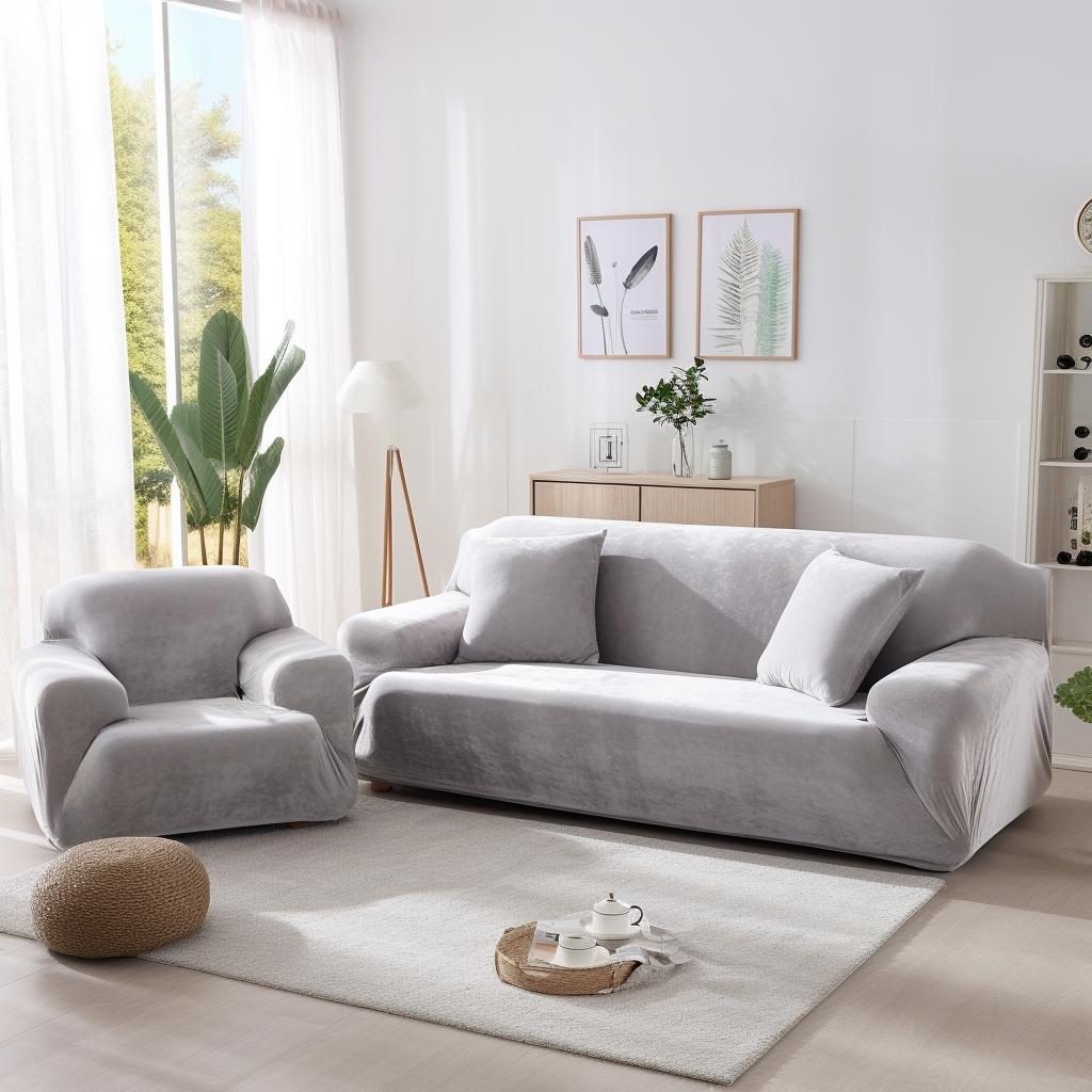 Velvet Couch Cover for 1/2/3/4 Cushion Couch Covers Stretch Sofa Slipcover with Non Skid Foam Elastic Bottom Furniture Protector