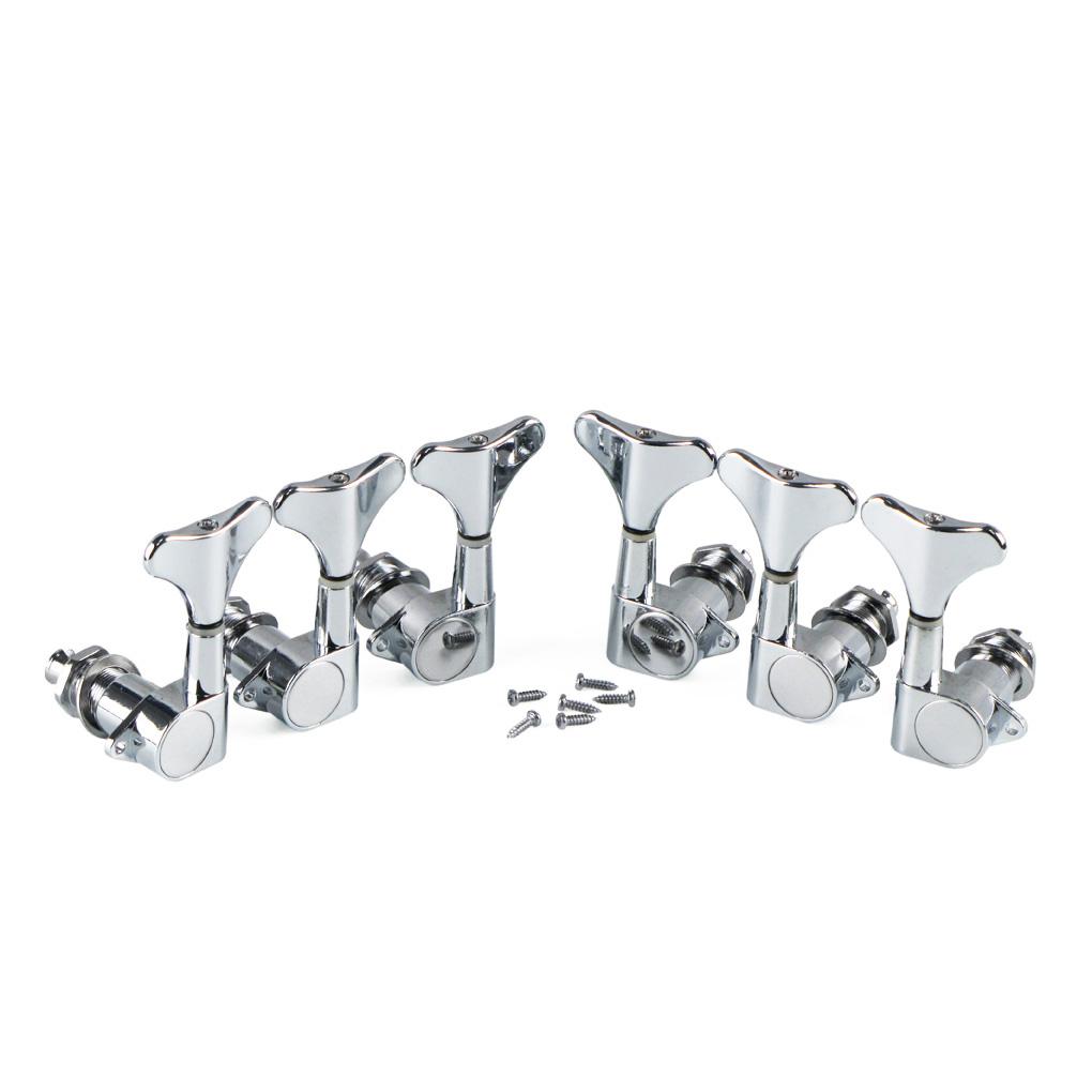 FLEOR 6PCS 3L3R Electric Bass Tuning Pegs Tuning Keys Machine Heads Tuners, Chrome/Black