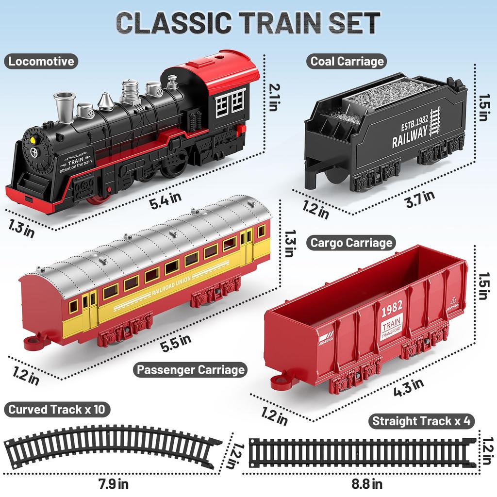 1Set Electric Train Track Set with Sound Retro Simulation Rail Car Model Children Railway Toys Kids Christmas Gift
