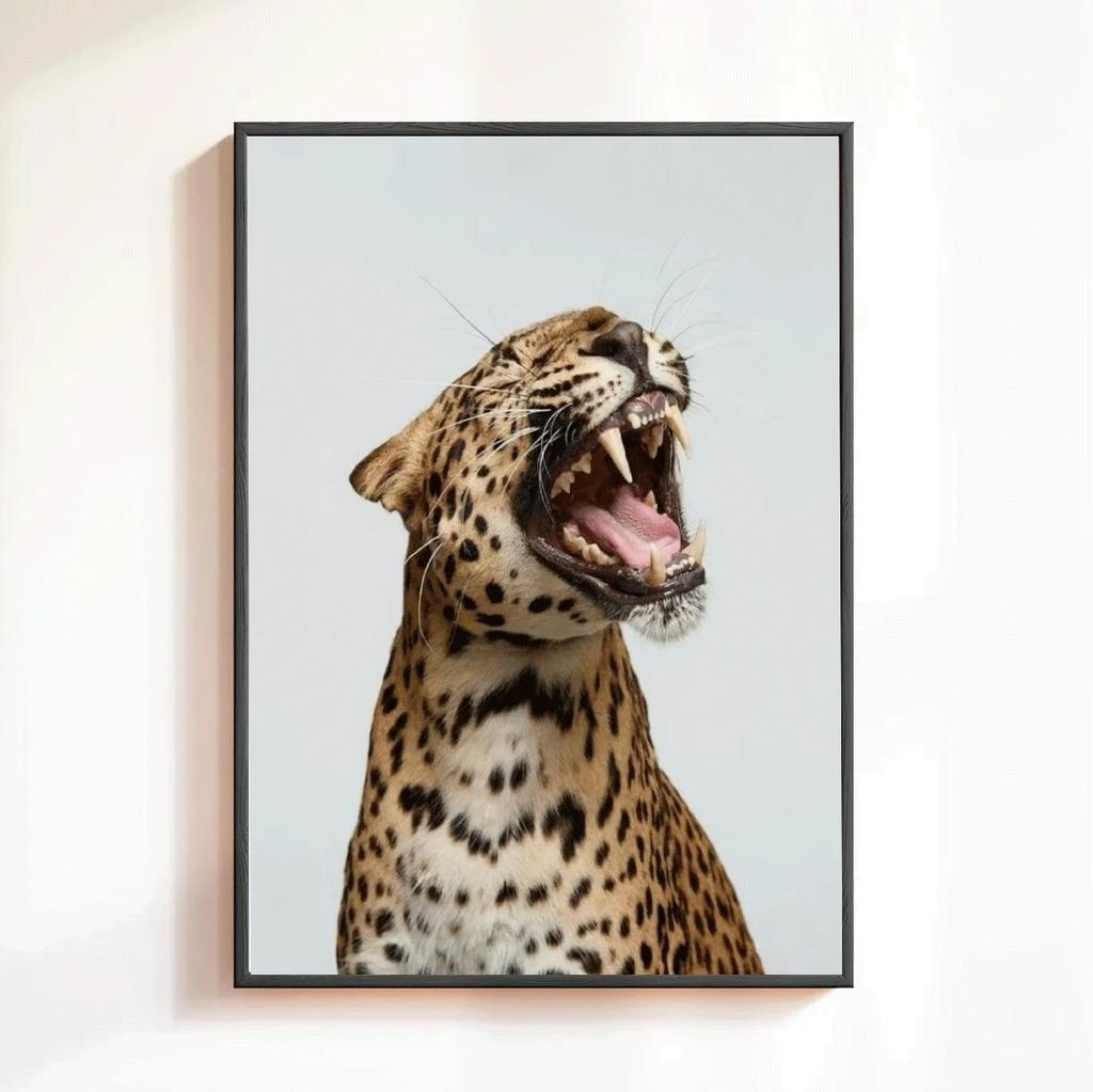 Trendy Leopard Roar Print Black and White Wall Art Pictures for Living Room Home Decor Unframed