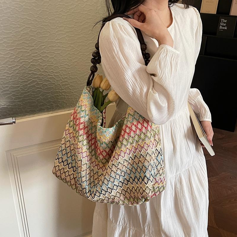 Seaside Vacation Colorful Straw Bag Women's Large Capacity Commuting Shoulder Tote Bag