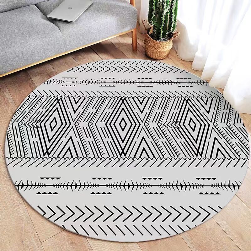 Round Geometric Pattern Carpet Diamond Line Circle Stripes Design Mat Modern Minimalist Home Decor Rug for Living Room Bedroom