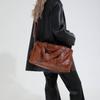 Faux Leather Duffel Bag Women's Fashion Shoulder Tote with Front Zip Pocket