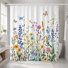 Watercolor Wildflower Shower Curtain Colorful Butterfly Floral Bath Curtain Spring Garden Aesthetic Bathroom Decor