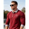 Men's Retro Color Block Long Sleeve Polo – Soft Touch Jersey Shirt with Contrast Cuffs & Vintage Logo – Smart Casual Business Wear