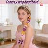 Girls Rapunzel Long Hair Princess Headwear Set Braided Crown Bow Accessories Dress Matching for Birthday DIY Party Supplies