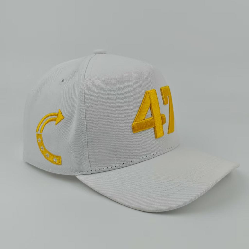 Charlie Kirk Hat Gold Embroidery USA 47 Baseball Cap for Men Women Republican Gift Hats White