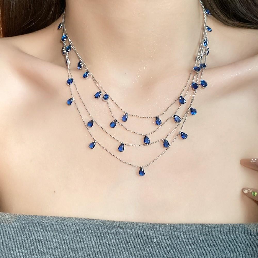 Multi Layer Water Drop Shining Choker Light Luxury Rhinestone Jewelry Banquet