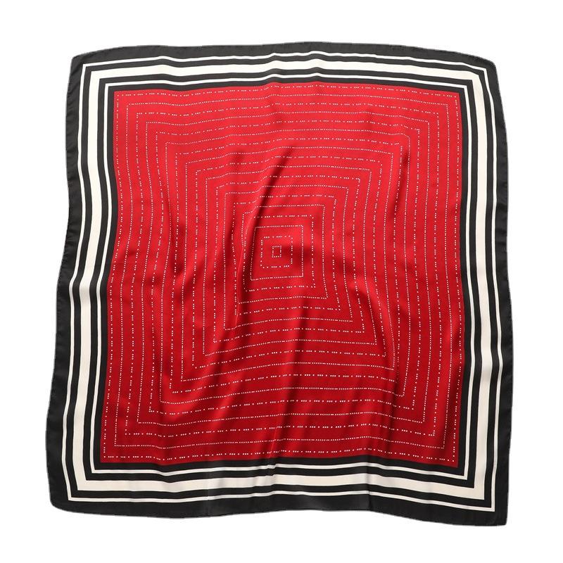 Simple Striped Scarf European and American Style Fashion Square Scarf 71cm Simulated Silk Silk Scarf Can Be Used for Tube Top Professional Decoration