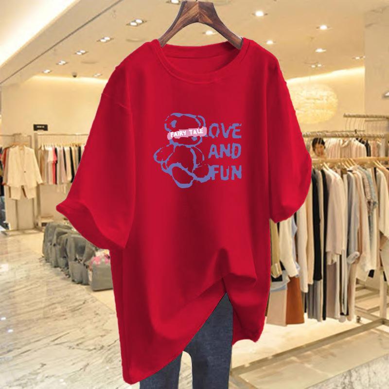 Loose letter printing pure cotton bear t-shirt top female cartoon summer new casual bottoming shirt short sleeve