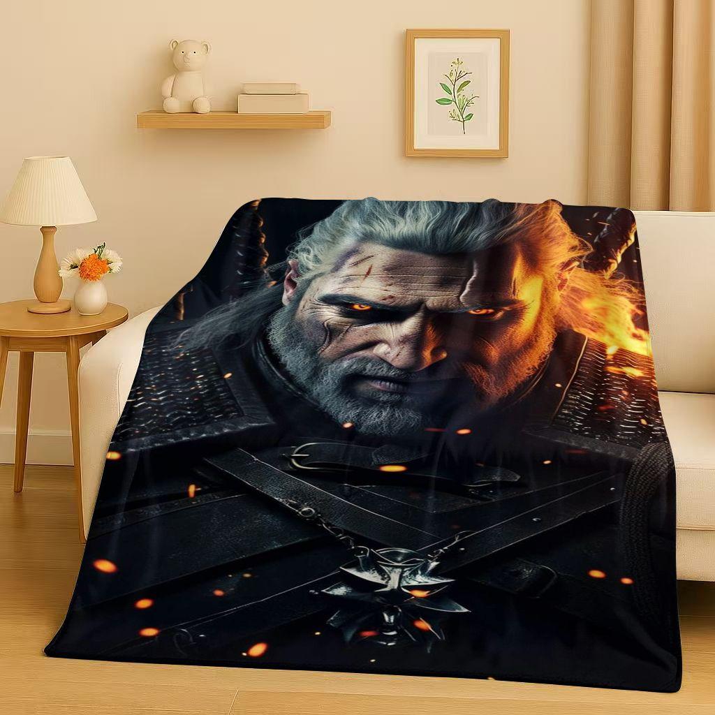 HD The W-Witcher Game Geralt Gamer Cartoon Flannel Blanket,Ultra Soft Plush Throw for Home Bedroom Bed Sofa Cover Kid Gift