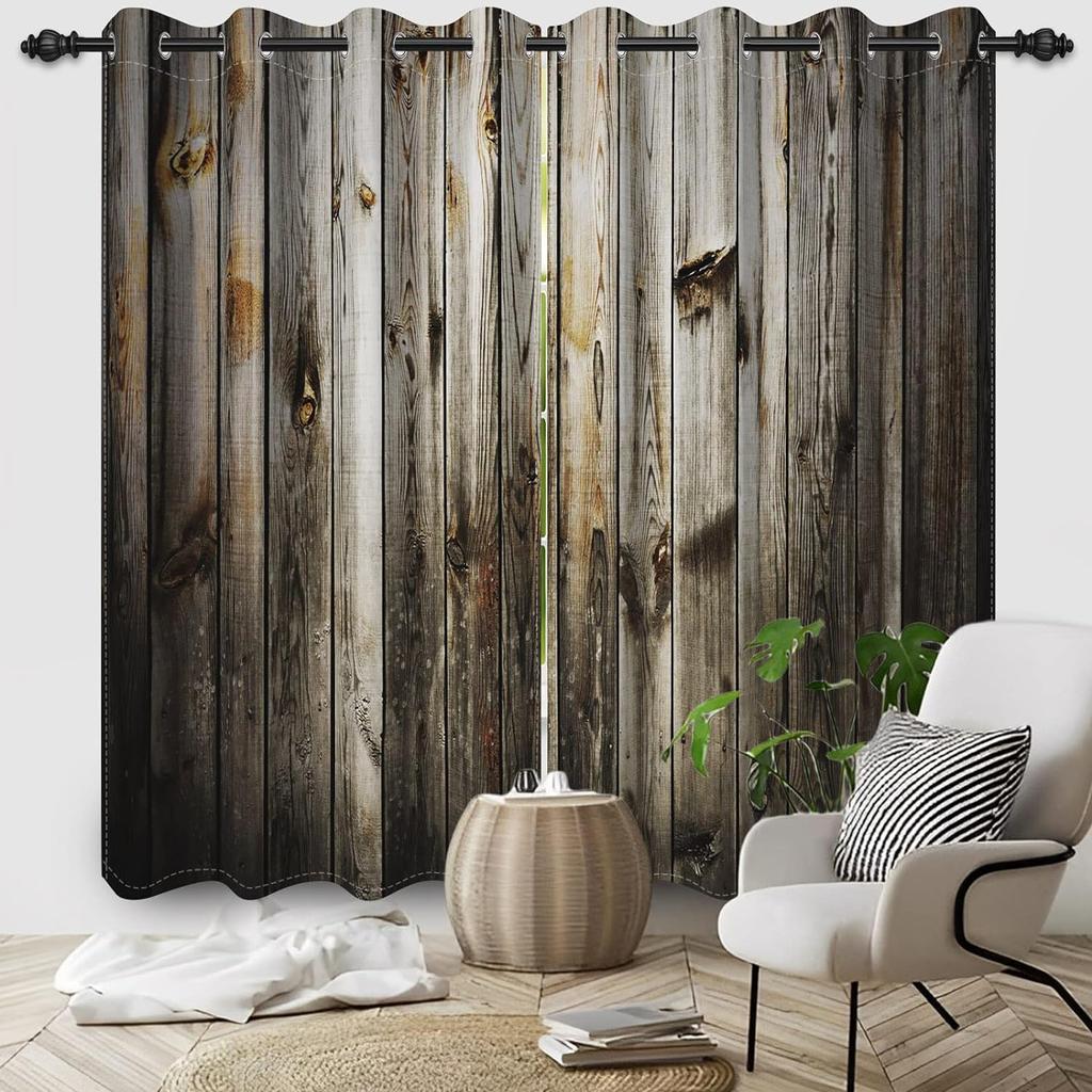 Kitchens Cafes Bedroom Blinds Window for Two Panels Draperies Western Cowboy Farm Decorated Wooden Doors Featuring Pole Pocket Curtains Great