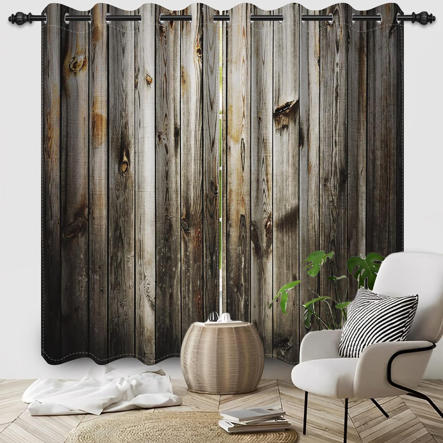 

2Panels Drapes Western Cowboy Farm Decorated Wooden Doors Featuring Pole Pocket Drapes Ideal for Kitchens Cafes Bedchamber Blinds Windowpane 140W160H(CM)55x63in&Grommet Top