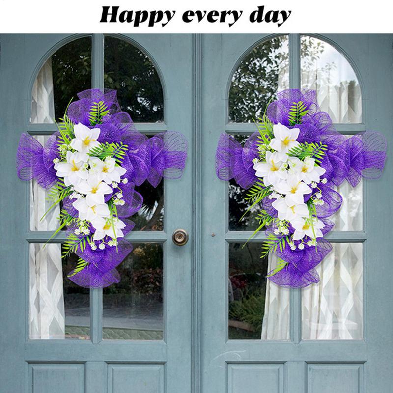 Home Decor Purple Door Easter Wreaths Hanging Festival Courtyard Front Door Fake Cross Wreath for Indoor Outdoor Wall Decoration